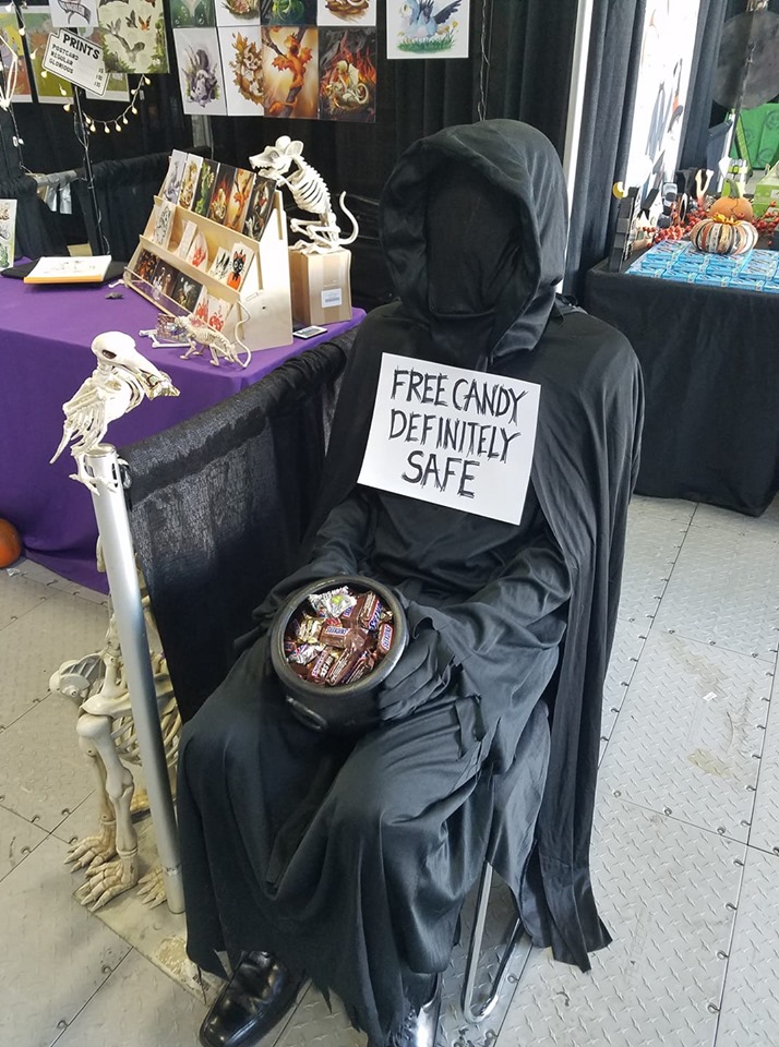 Definitely safe man with candy